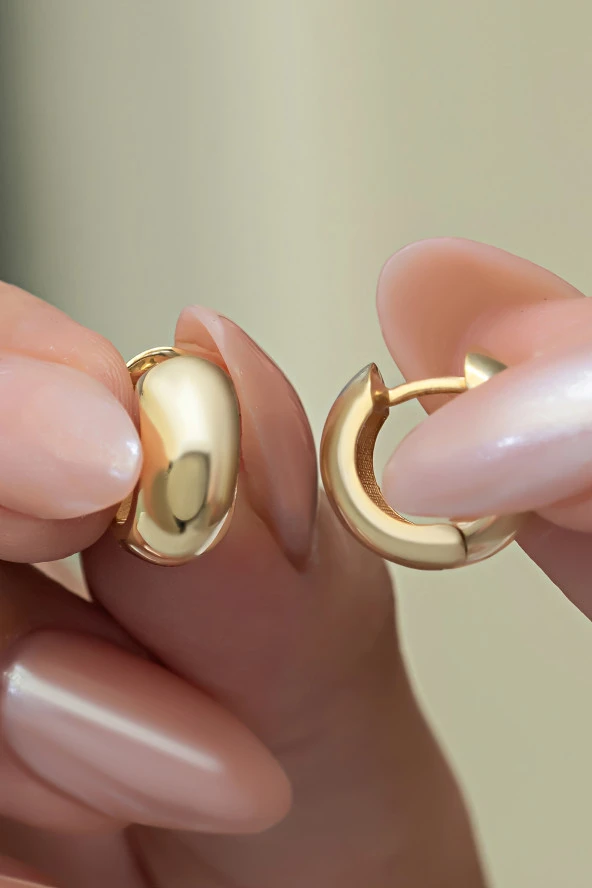 925 Ayar Gümüş Gold Kaplama Tombul 15 mm Halka Küpe ürün görseli 1