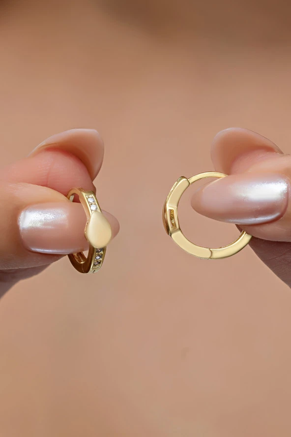925 Ayar Gümüş Gold Kaplama 15 mm Halka Küpe ürün görseli 1