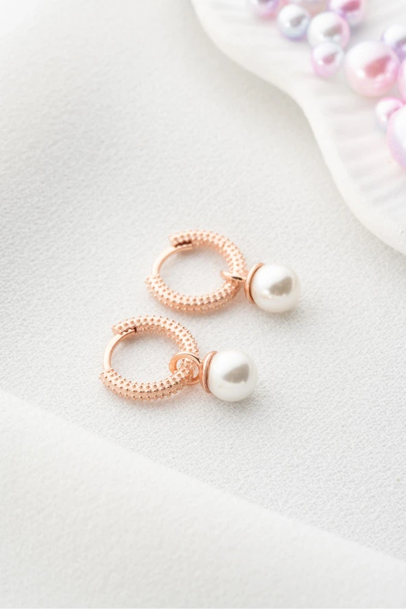 925 Ayar Gümüş Rose Kaplama 10 mm Sallantılı İnci Küpe ürün görseli 1
