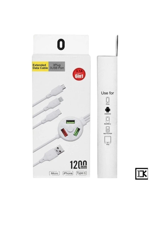 Zhltools 6in1 3.1A Type C+ Lightning+ Mikro Usb kablo 120 Cm ürün görseli 1