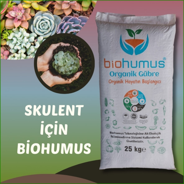 KAKTÜS ve SUKULENT için, Biohumus Organik gübre, Kök geliştirici, toprak düzenleyici, bitki besleyici 25 Kg ürün görseli 1
