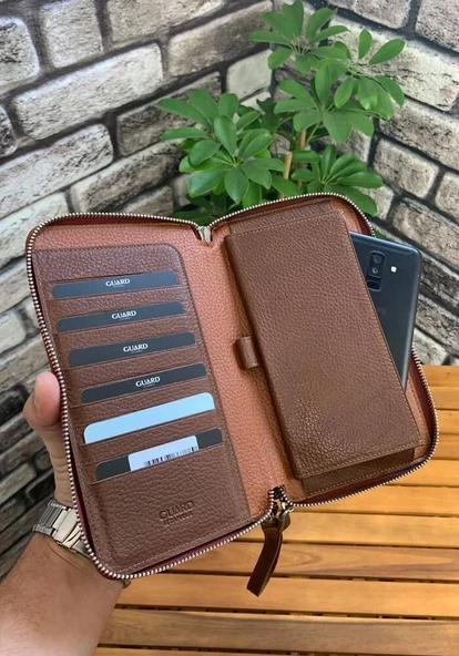 Guard Çift Fermuarlı Taba Deri El Çantası - GRD2403XW22405 ürün görseli 1