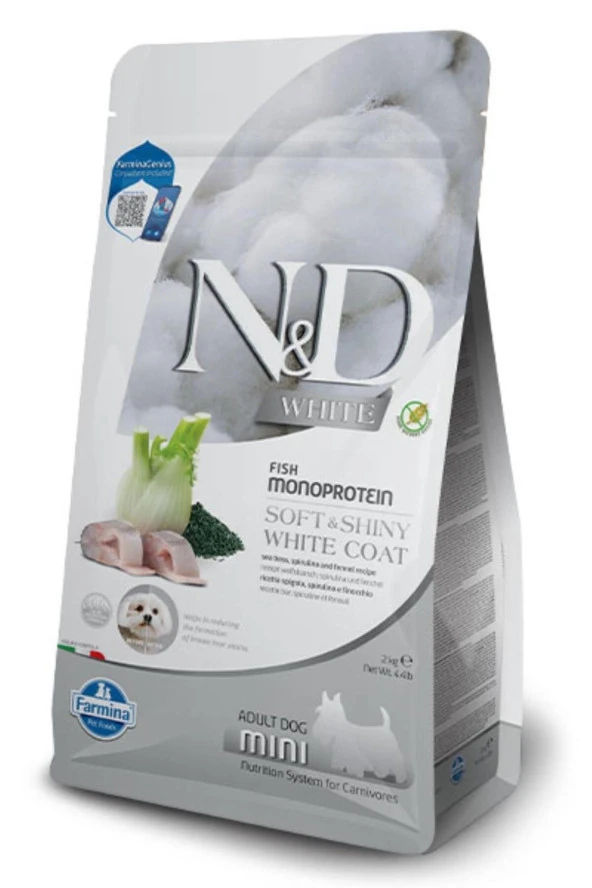 N&D White Levrek Spirulina ve Rezeneli Küçük Irk Yetişkin Köpek Maması 2kg ürün görseli 1