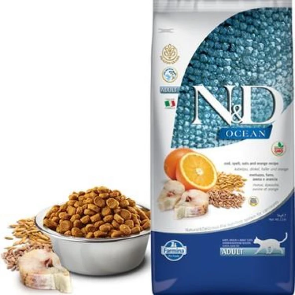 N&D Ancestral Grain Morina Balıklı ve Portakallı Ata Tahıllı Yetişkin Kedi Maması 10kg ürün görseli 1
