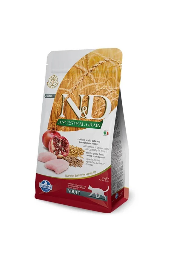 N&D Ancestral Grain Tavuklu ve Narlı Ata Tahıllı Yetişkin Kedi Maması 1,5kg ürün görseli 1