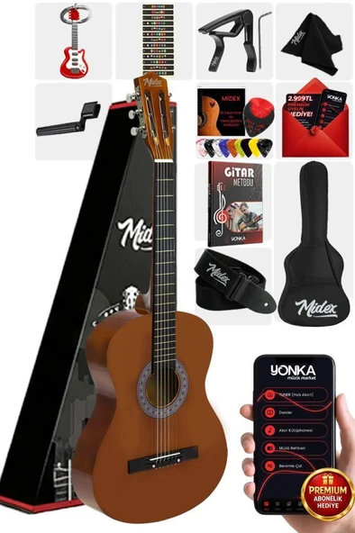 Midex CG-270BRW Brown Renk Klasik Gitar 4/4 Yetişkin Boy Sap Ayarlı Full Set ürün görseli 1