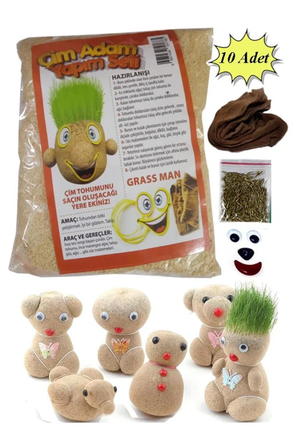 Çim Adam Yapım Seti 10 Paket Okul Eğitici Deney Seti Çim Adam Seti ürün görseli 1