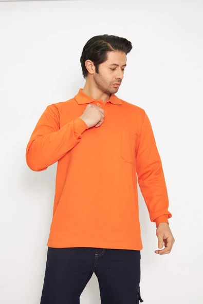 Orange Safety Turuncu Polo Yaka Uzun Kol Sweat T-Shirt Kışlık ürün görseli 1
