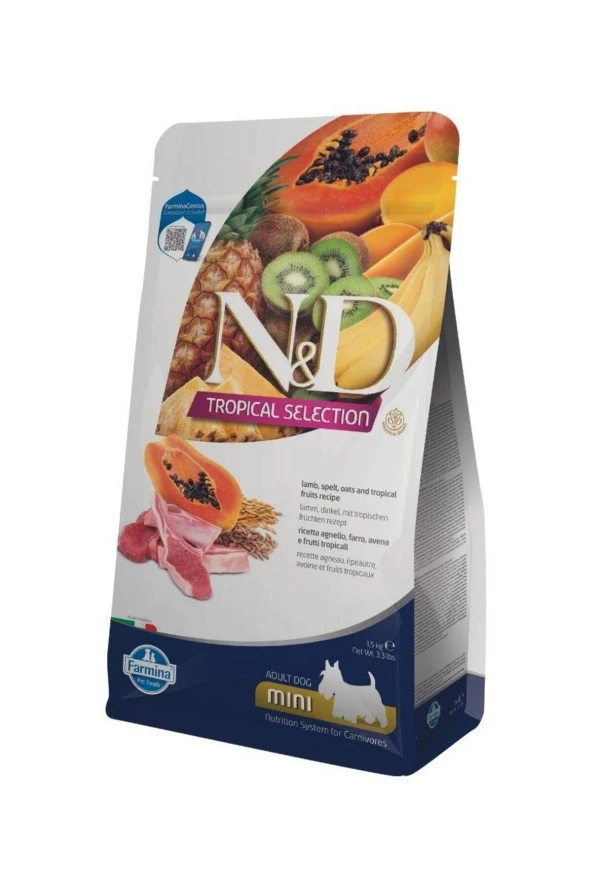 N&D Tropical Selection Kuzu Etli ve Tropikal Meyveli Mini Irk Yetişkin Köpek Maması 1,5kg ürün görseli 1