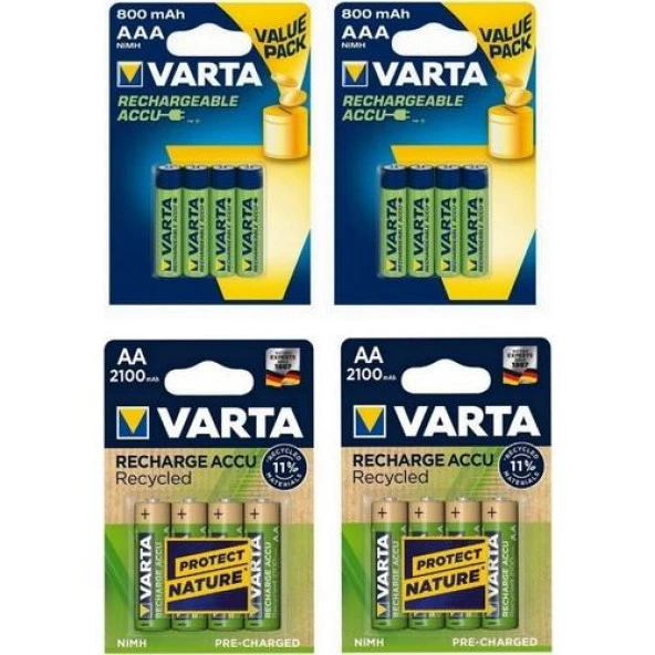 D-light Varta 8 x 2100 mAh AA + 8 x 800 mAh AAA Şarjlı Pil ürün görseli 1
