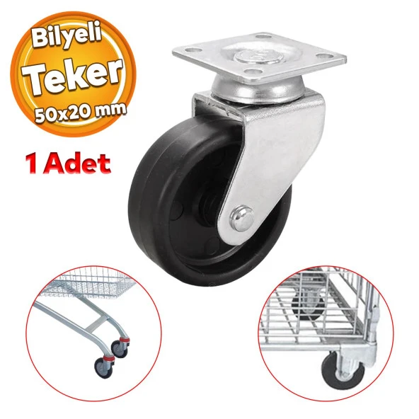 Mobilya Ofis Koltuk Tekeri Vidalı Yük Taşınma Alışveriş Sepeti Tablalı Teker 50 MM x 20 mm Siyah ürün görseli 1