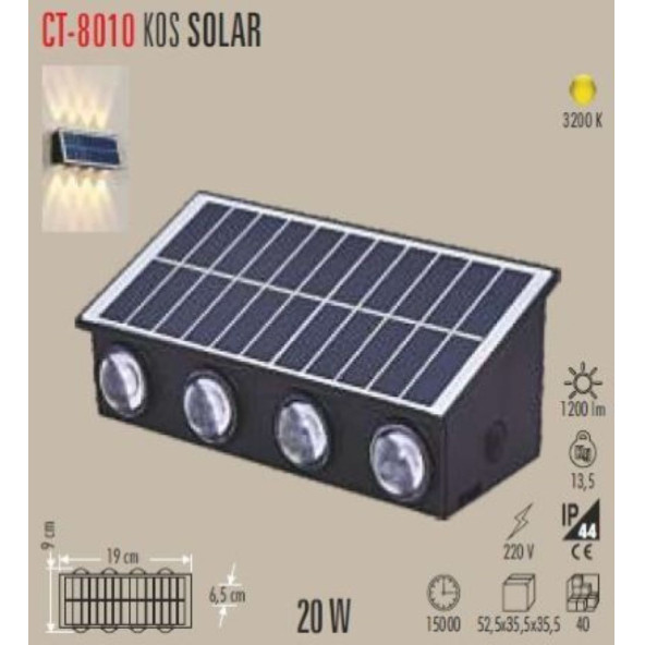 Cata 20w Dış Mekan Modern Aplik Kos Solar 3200K CT-8010 ürün görseli 1