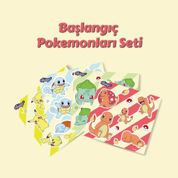 Özel Tasarım Başlangıç Pokemonları Sticker Set -4 Adet- ürün görseli 1
