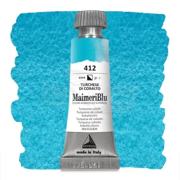 Maimeri Blu Tüp Sulu Boya 12 ml S4 No:412 Turquoise Cobalt ürün görseli 1