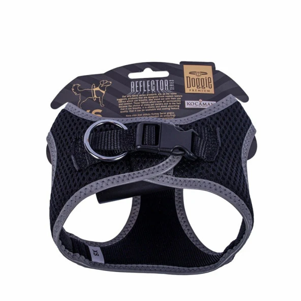Doggie Havalı Dokuma Reflektör Serisi Köpek Göğüs Tasması Siyah 30-34 Cm XSmall ürün görseli 1