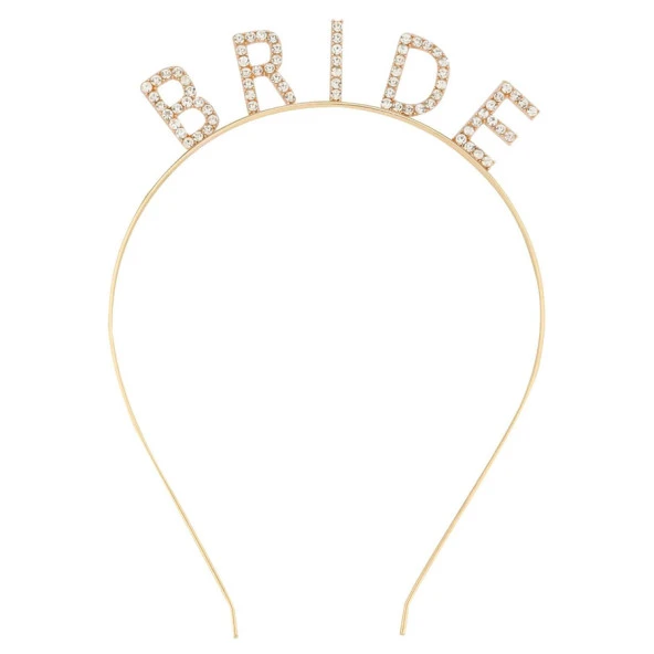 Altın Gold Renk Bekarlığa Veda Kristal Taş Bride Tacı İthal 16x10 cm ürün görseli 1