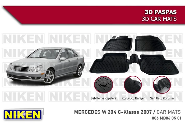 Mercedes C serisi w204 Havuzlu 3D Paspas Niken Siyah 2007 Sonrası ürün görseli 1