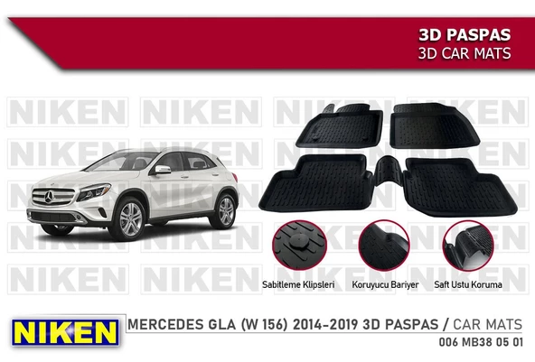 Mercedes Gla (w156) Havuzlu 3D Paspas Niken Siyah 2014-2019 Arası ürün görseli 1