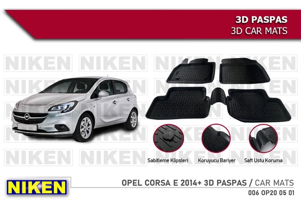 Opel Corsa E Havuzlu 3D Paspas Niken Siyah 2014+ Sonrası ürün görseli 1