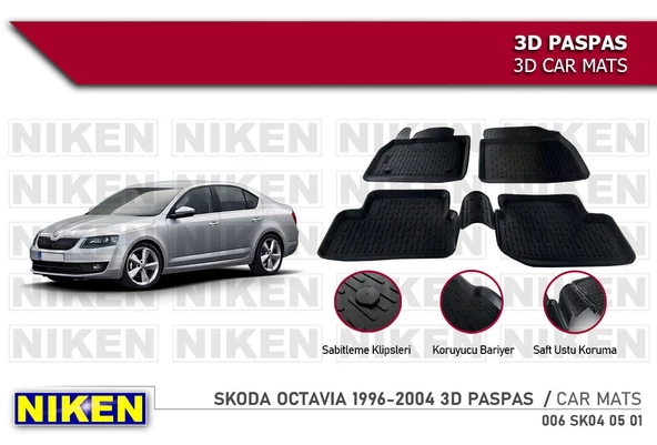 Skoda Octavia Havuzlu 3D Paspas Niken Siyah 1996-2004 Arası ürün görseli 1