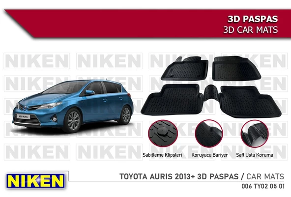 Toyota Auris Havuzlu 3D Paspas Niken Siyah 2013+ Sonrası ürün görseli 1