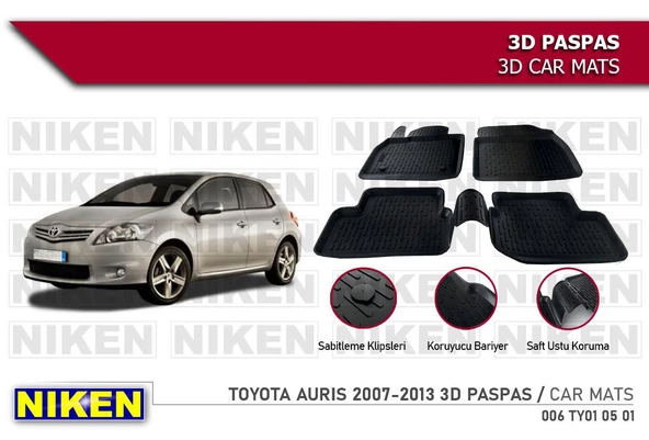 Toyota Auris Havuzlu 3D Paspas Niken Siyah 2007-2013 Arası ürün görseli 1