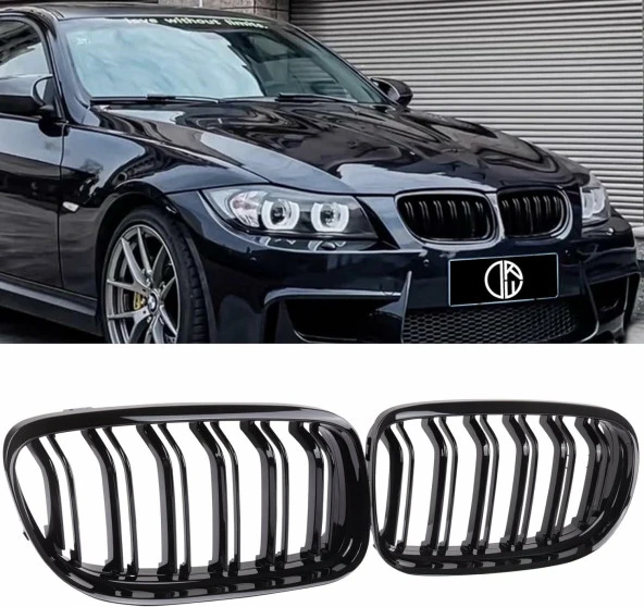 Bmw E90 çift çizgi ön panjur ızgara 2009-2012 arası(makyajlı kasa) parlak siyah ürün görseli 1