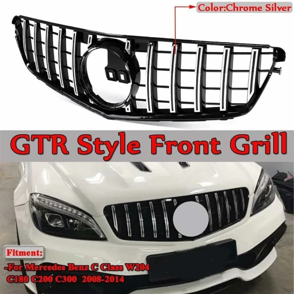 Mercedes C serisi w204 gtr ön panjur ızgara seti krom-siyah 2007-2013 arası ürün görseli 1