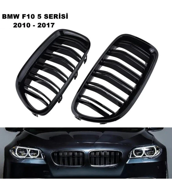 Bmw f10 çift çizgi ön panjur ızgara 2009-2016 arası parlak siyah ürün görseli 1