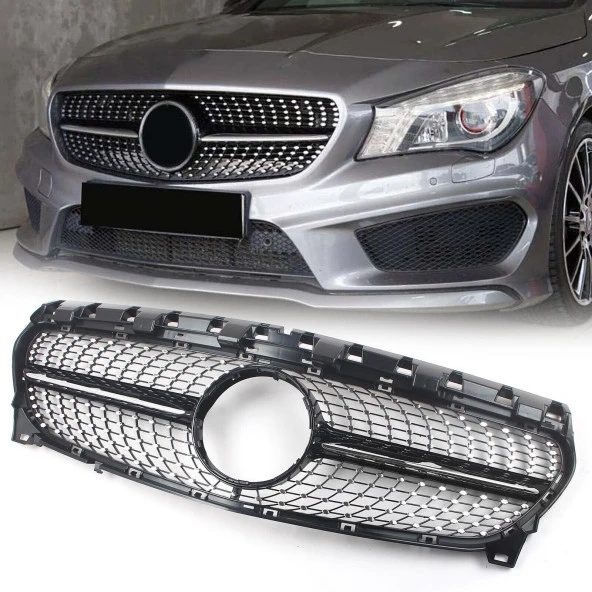 Mercedes cla w117 diamond ön panjur ızgara seti krom-siyah 2015-2019 arası ürün görseli 1