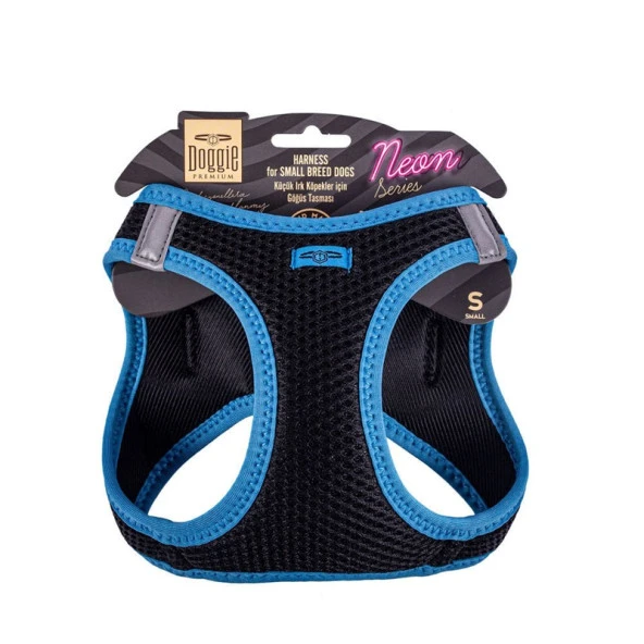 Doggie Havalı Dokuma Neon Serisi Köpek Göğüs Tasması Mavi 32-38 Cm Small ürün görseli 1