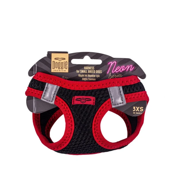 Doggie Havalı Dokuma Neon Serisi Köpek Göğüs Tasması Kırmızı 22-26 Cm 3XSmall ürün görseli 1