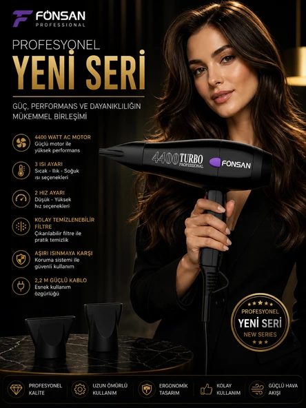 Fönsan Prf-4400 Turbo Profesyonel 2600 W Saç Kurutma Makinesi ürün görseli 1
