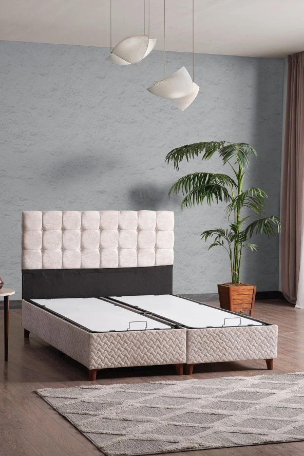 Evdemo  Bengü Çift Kişilik Baza Başlık Set Krem 150x200 ürün görseli 1