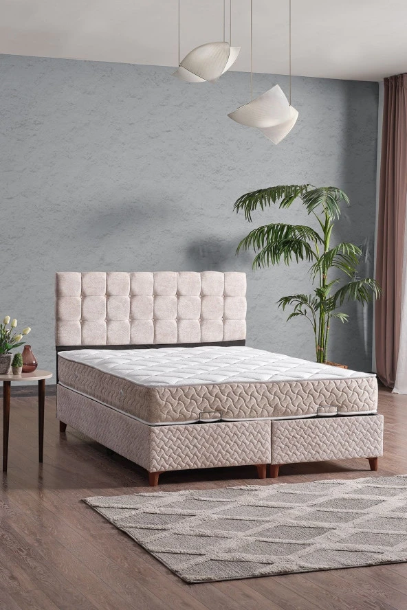 Evdemo  Bengü Çift Kişilik Baza Başlık Yatak Seti Krem 150x200 ürün görseli 1