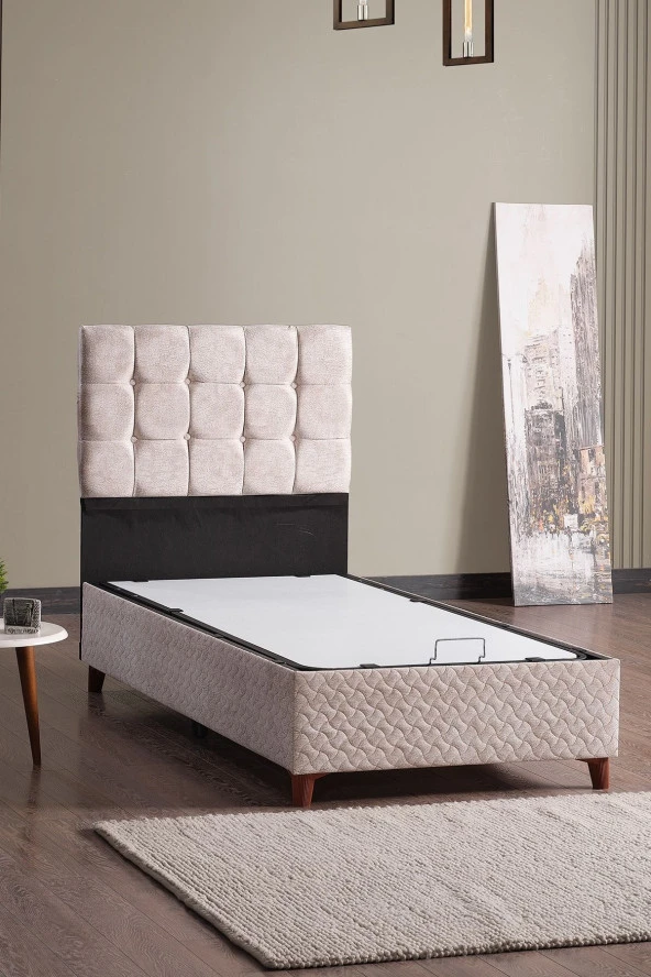 Evdemo  Bengü Tek Kişilik Baza Başlık Set Krem 90x190 ürün görseli 1