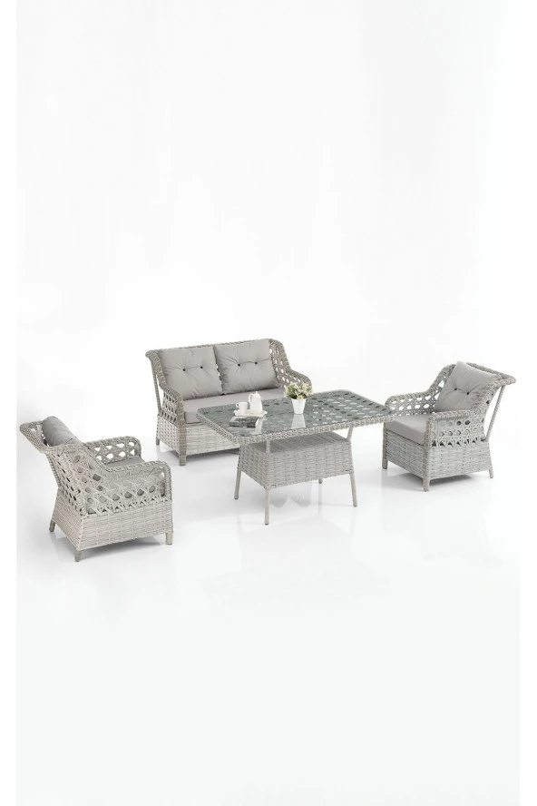 Evdemo Eren Rattan Bahçe Balkon Takımı 2+1+1 Gri ürün görseli 1