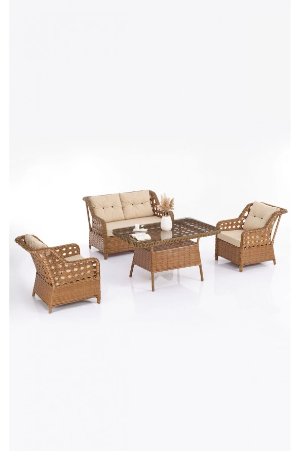 Evdemo  Eren Rattan Bahçe Balkon Takımı 2+1+1 Kahve ürün görseli 1