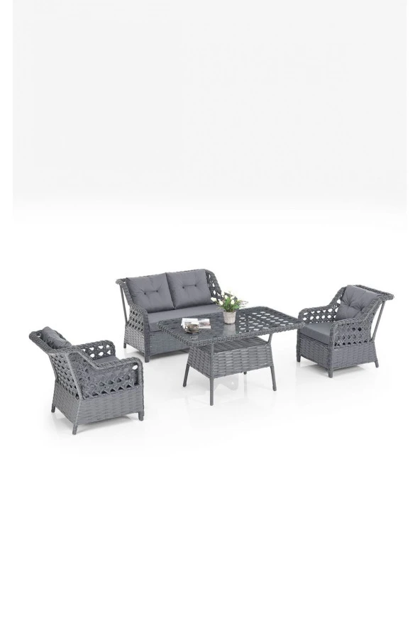 Evdemo  Eren Rattan Bahçe Balkon Takımı 2+1+1 Antrasit ürün görseli 1
