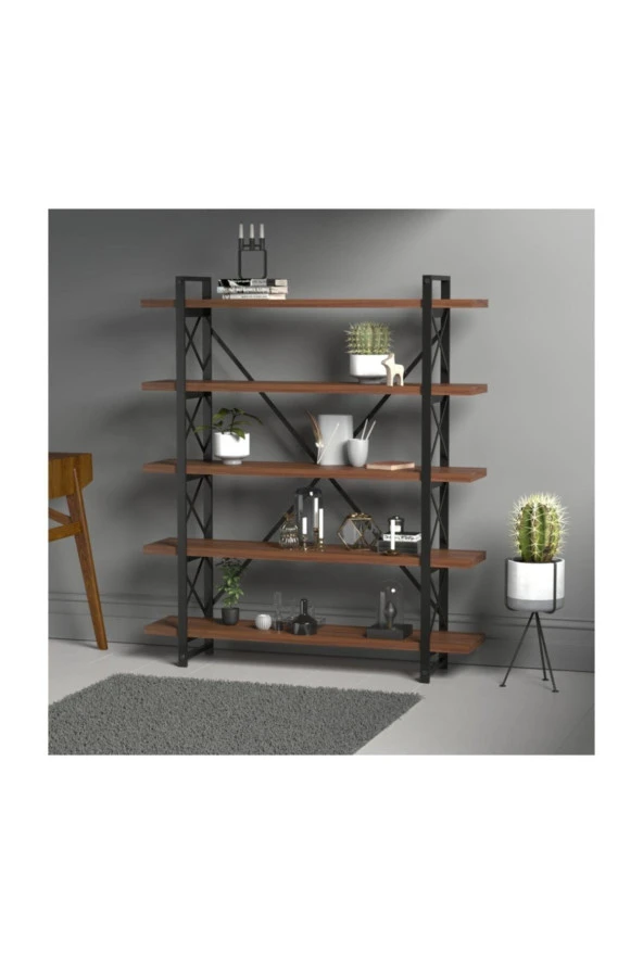 Evdemo Wood Metal Kitaplık Ceviz ürün görseli 1