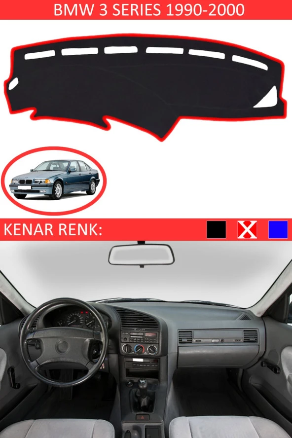 Bmw 3 Series 1990-2000 Için Uygun Torpido Koruma Halısı Siyah Kenar Renk Kırmızı ürün görseli 1