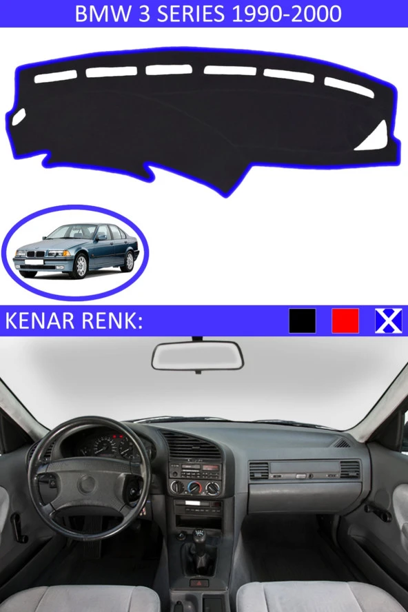 Bmw 3 Series 1990-2000 Için Uygun Torpido Koruma Halısı Siyah Kenar Renk Mavi ürün görseli 1