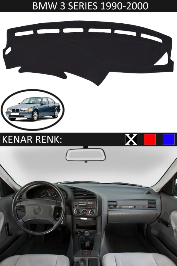 Bmw 3 Series 1990-2000 Için Uygun Torpido Koruma Halısı Siyah Kenar Renk Siyah ürün görseli 1