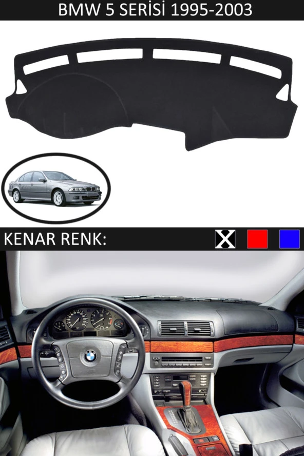 Bmw 5 Serisi 1995-2003 Için Uygun Torpido Koruma Halısı Siyah Kenar Renk Siyah ürün görseli 1