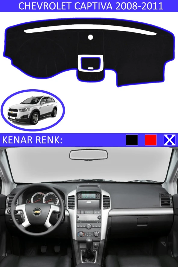 Chevrolet Captiva 2008-2011 Için Uygun Torpido Koruma Halısı Siyah Kenar Renk Mavi ürün görseli 1