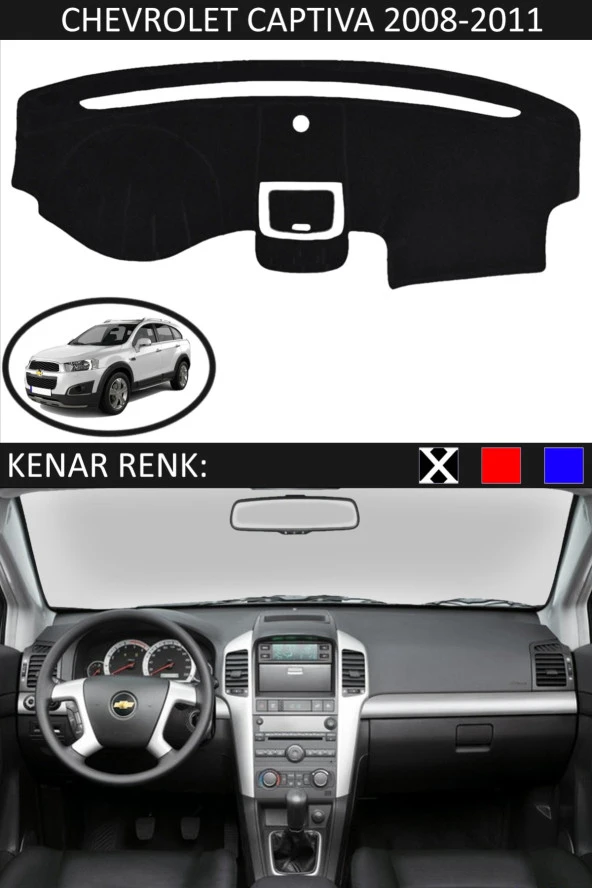 Chevrolet Captiva 2008-2011 Için Uygun Torpido Koruma Halısı Siyah Kenar Renk Siyah ürün görseli 1