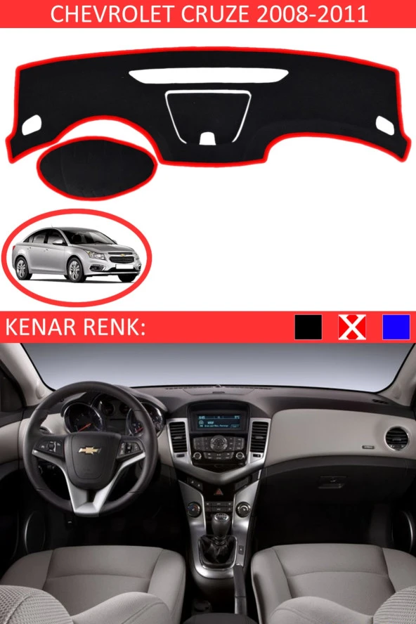 Chevrolet Cruze 2008-2011 Için Uygun Torpido Koruma Halısı Siyah Kenar Renk Kırmızı ürün görseli 1