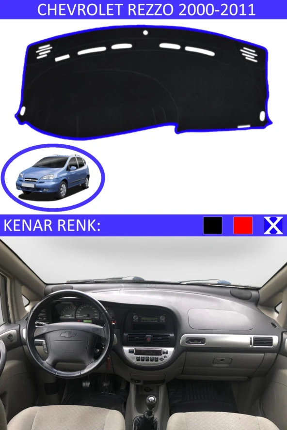 Chevrolet Rezzo 2000-2011 Için Uygun Torpido Koruma Halısı Siyah Kenar Renk Mavi ürün görseli 1