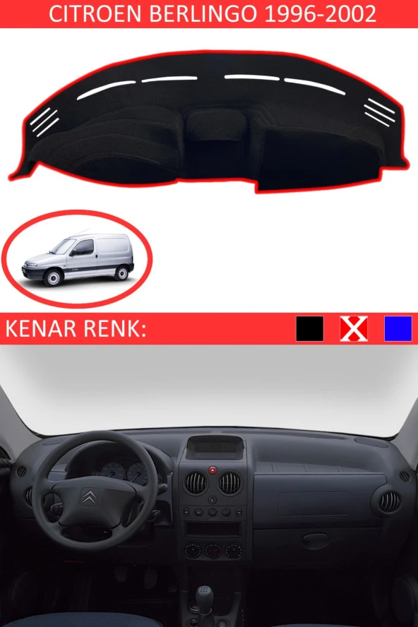 Citroen Berlingo 1996-2002 Modelleri Için Uygun Torpido Koruma Halısı Siyah Kenar Renk Kırmızı ürün görseli 1