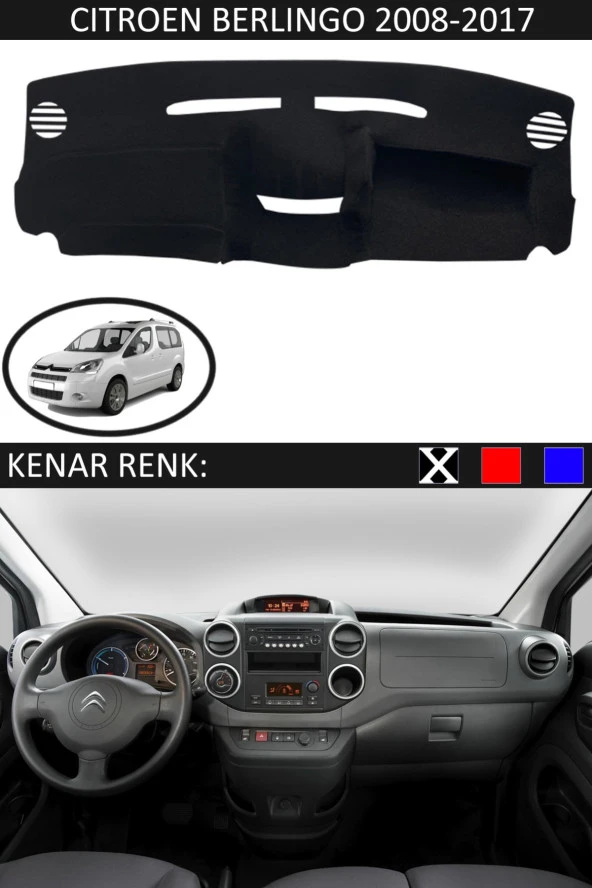 Citroen Berlingo 2008-2017 Için Uygun Torpido Koruma Halısı Siyah Kenar Renk Siyah ürün görseli 1